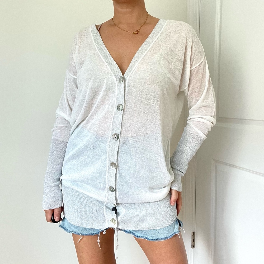 Fine Italian Knit Lurex Trim Cardigan